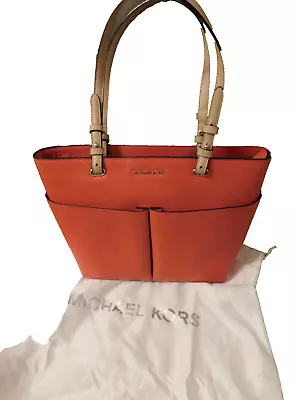 Michael Kors Pebbled Orange Purse Handbag Front Back Pocket Jet Set Bedford Tote • $79.99