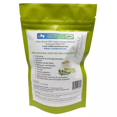 Moringa Lemongrass Herbal Tea 30 Premium Tea Bags All Natural Caffeine-Free • $11