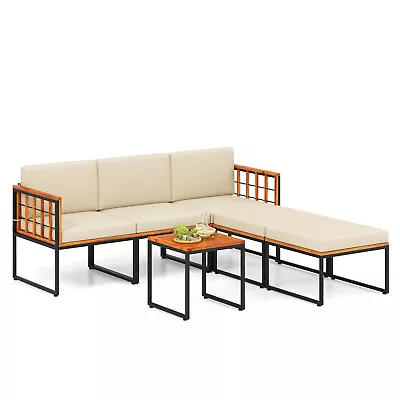 6 PCS Acacia Wood Patio Furniture Set Outdoor Sectional Conversation Sofa Set • $389.99