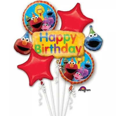 5 Piece Sesame Street Elmo Cookie Monster Birthday Balloon Bouquet Party Supply • $10.49