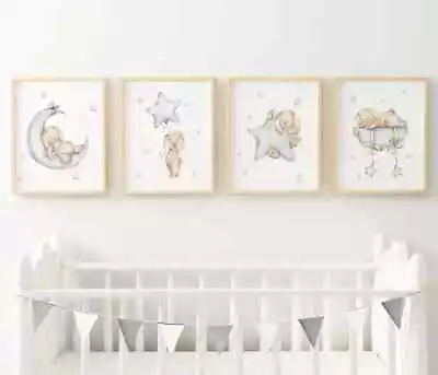 Cute Bunny Nursery Wall Art Baby's Room Decor Poster Pictures Playroom Posters • £5.99