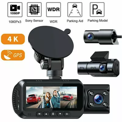 TOGUARD 3CH Triple Dash Cam 4K + 1080P Front Inside And Rear Car Dash Camera GPS • $159.09