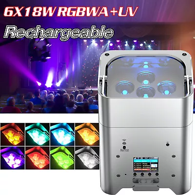 108W RGB UV 6 LED PAR Stage Light Rechargeable Battery DJ Light Wireless APP DMX • $109.99