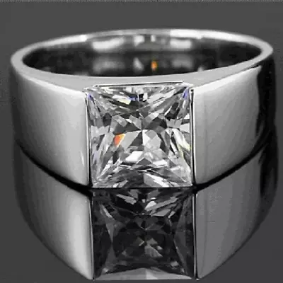 2.50ct Cut Princess Cut Moissanite Wedding Men's Ring 14K White Gold Plated • $199.54