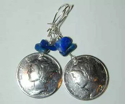 $26 • Buy Antique Silver Mercury Dime & Lapis Lazuli Earrings 