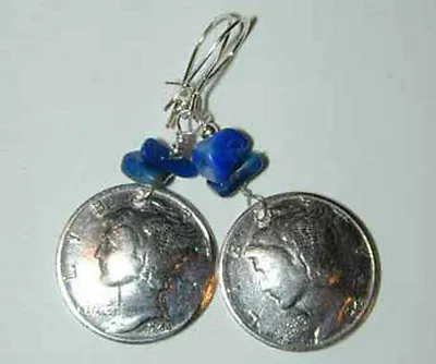 Antique Silver Mercury Dime & Lapis Lazuli Earrings  • $26