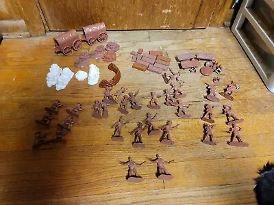 Cowboys Mini Figures 64 Pc Set Western China Frontier Toys Wagon VTG Brown • $60