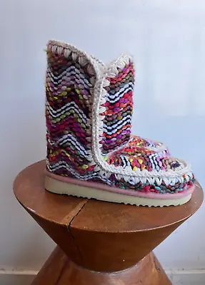 MOU Eskimo 24 Multicolor Wool Zig Zag Stripe Print Free People Ankle Boot 37/7 • $168