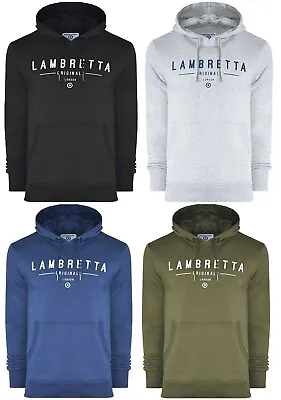 Lambretta Mens Hoodie Jumper Fleece Lined Kangaroo Pocket Drawcord Fasten Hood • £29.95