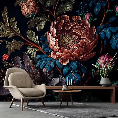 FLOWERS DARK PEONIES ROSES Wallpaper Photo Wall Mural Modern Bedroom Living Room • £40.90