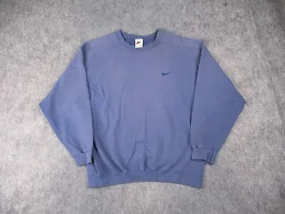 Vintage Nike Sweatshirt Mens Medium Blue Crewneck Sweater Swoosh Made In USA 90s • $47.99