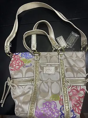 Large Coach Purse With Gold Glitter And Colored Flower Outlines • $20
