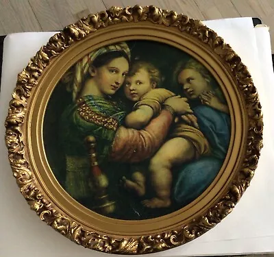 Vintage Religious Print The Madonna Of The Chair By Rafeal Gesso Frame • $68.99