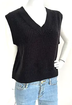 H&M Chunky Knit Sweater Vest V-Neck Sleevelesss Cotton Blend Black S VGUC • $13.95