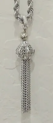 Vintage MONET Tassel Dangle Filigree Silver Tone Thick Rope Necklace • $27