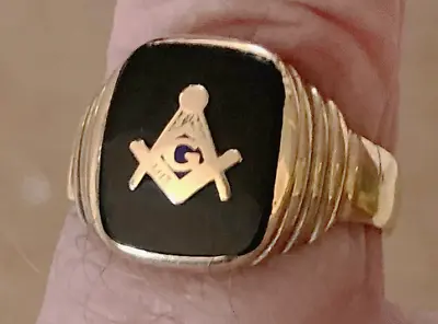 VTG Masonic Men's Member Ring: 10K Gold W/Black Onyx Insert; 5.3 Grams Size 11.5 • $219.99