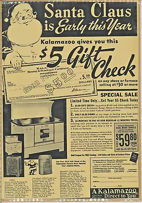 1940 Santa Claus Kalamazoo Stove Furnace Sale Vintage Print Ad Gift Check • $5.95