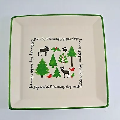 Christmas Platter Tray Peace & Joy Moose Nature Birds Lodge Ceramic Square Shape • $18.89