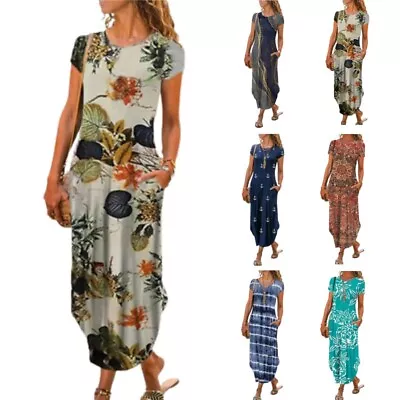 Plus Size Ladies Summer Holiday Boho Print Maxi Shirts Dresses Casual Long Dress • £12.49
