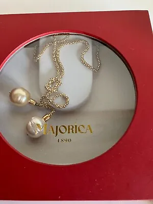 Majorica Sterling Gold Plated Lariat Pearl Necklace 17 -19   New Case MSRP $170 • $69.99