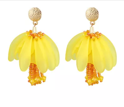 MARNI H&M  Yellow  Bead Petal Tassel Earrings • $24.99