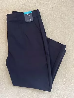 MARKS & SPENCER WOMENS NAVY BLUE SLIM CROPPED HIGH WAISTED TROUSERS Size 14 Bnwt • £17.99