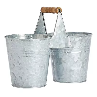 Small Metal Galvanized Double Bucket Tin Sharp And Dull Pencil Buckets10x5x7.5 • $17.99