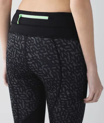 LULULEMON RUN: INSPIRE CROP II Leggings Pants *Block-It Pocket Net Pop Black-6 • $24.99