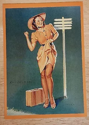 NICE 1940's Postcard Pin Up CALENDAR TOP LITHO Repro By Gil Elvgren • $3.95