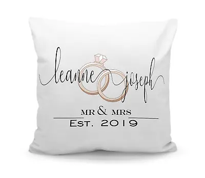 Personalised Printed Wedding Gift Rings Couple Mr Mrs Filled Cushion With Inner  • £11.50