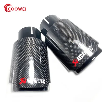 1PCS Glossy Black Carbon Fiber AKRAPOVIC Exhaust Tip 3''/3.5''/4''/4.5''Tailpipe • $45