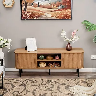 55''Mid Century Wood TV Stand Cabinet Entertainment Console With 2 Doors&Shelves • $172.99