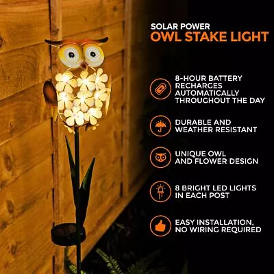 8xLED Garden Owl Solar Lights Patio Yard Lawn Waterproof Stake Lamp Party Decor • £9.95