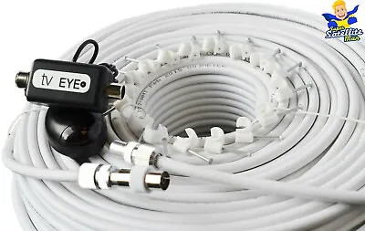 £17.99 • Buy 20M  White Extension Coax Cable For Sky HD & Magic Eye + Connectors & Clip
