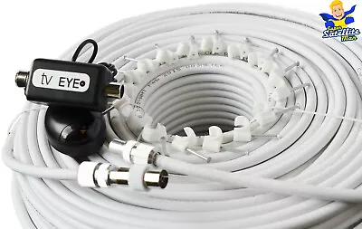 £17.99 • Buy 20M  White Extension Coax Cable For Sky HD & Magic Eye + Connectors & Clip