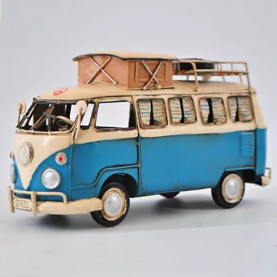 1964 Decorative Deluxe Bus In Blue And White - Tinplate Model W/Camper Gift • $101.10