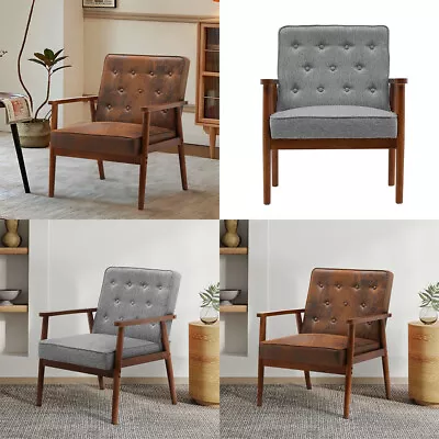 Solid Wooden Frame Fabric Upholstered Tub Sofa Armchair Deep Button Accent Chair • £135.95