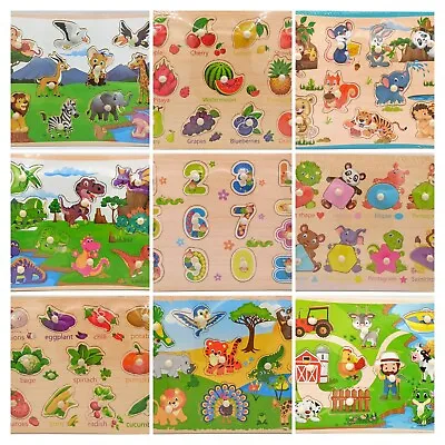 $9 • Buy Wooden Peg Puzzles For Baby Toddlers Preschool Educational Board Color Pictures