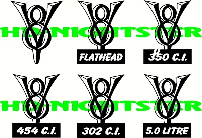 $8 • Buy V8 Engine Badge Emblem Vintage Pinstripe Custom Hot Rod Vinyl Decal PAIR