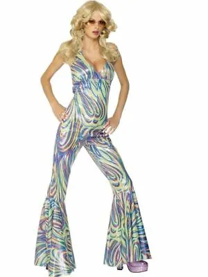 Ladies Dancing Queen 70's Fancy Dress Costume Groovy Funky Party Outfit Catsuit • £48.84