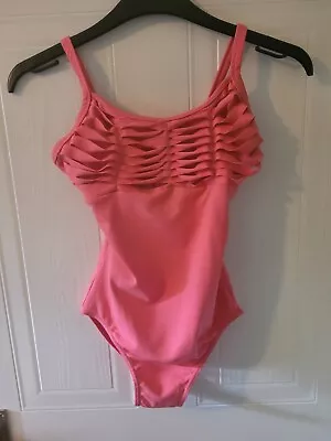 £12 • Buy Bloch/Mirella Coral Leotard, Pleated Top, Hardly Worn Size P