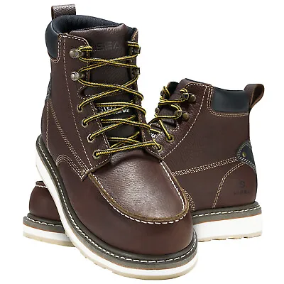 HISEA Men Steel Toe Work Boots Moc Toe Leather Safety Shoes Construction Factory • $74.99