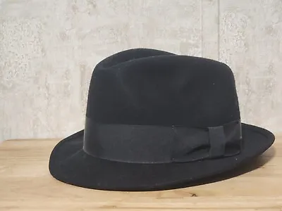 Vintage Black Fedora Hat Made In Usa 100% Wool Size Large  • $25.99