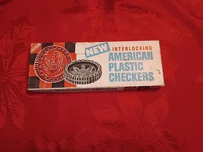 Vintage 1950s Halsam American Plastic Checkers  24 Interlocking 614/24 In Box • $6.49