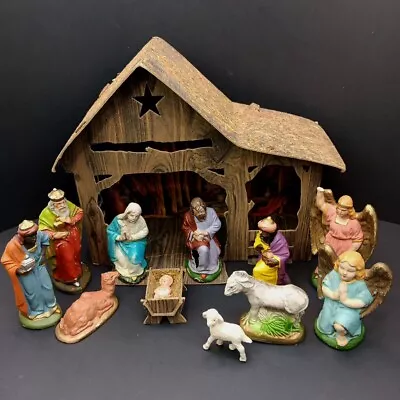 Vtg 13.5x11x6in. Cardboard Manger & 12 Piece Set-Marked Germany-Read Desc. • $31