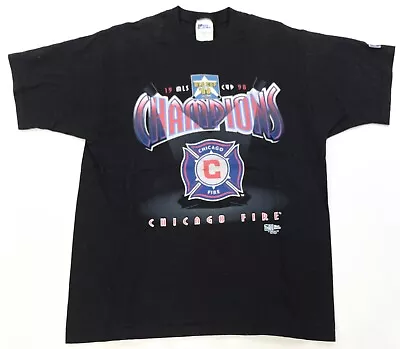 Rare Vintage PRO PLAYER Chicago Fire 1998 MLS Cup T Shirt 90s Soccer Black SZ L • $39.99