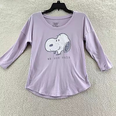 Munki Munki Snoopy Pajama Top Women's XS Lavender Graphic Crew Neck 3/4 Sleeve~ • $14.30