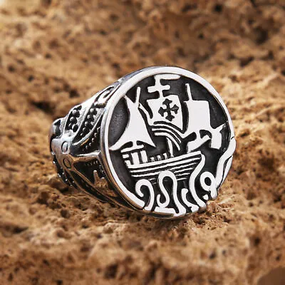 Mens Viking Pirate Nautical Ship Octopus Stainless Steel Ring Jewelry Size 7-15 • £9.56
