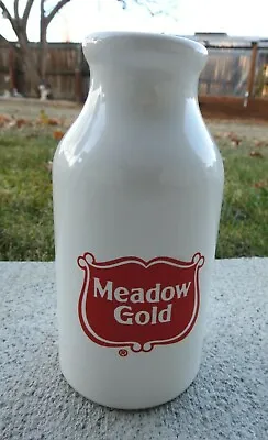 Rare Vintage Meadow Gold Milk Bottle Piggy Coin Bank Glass White 6 1/2 Inch Usa • $44.95