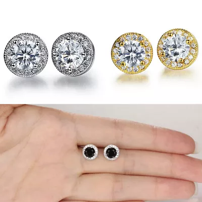 £6.29 • Buy Men's Round 8mm Simulated Diamond Studs 18k White Gold Filled Stud Earrings UK